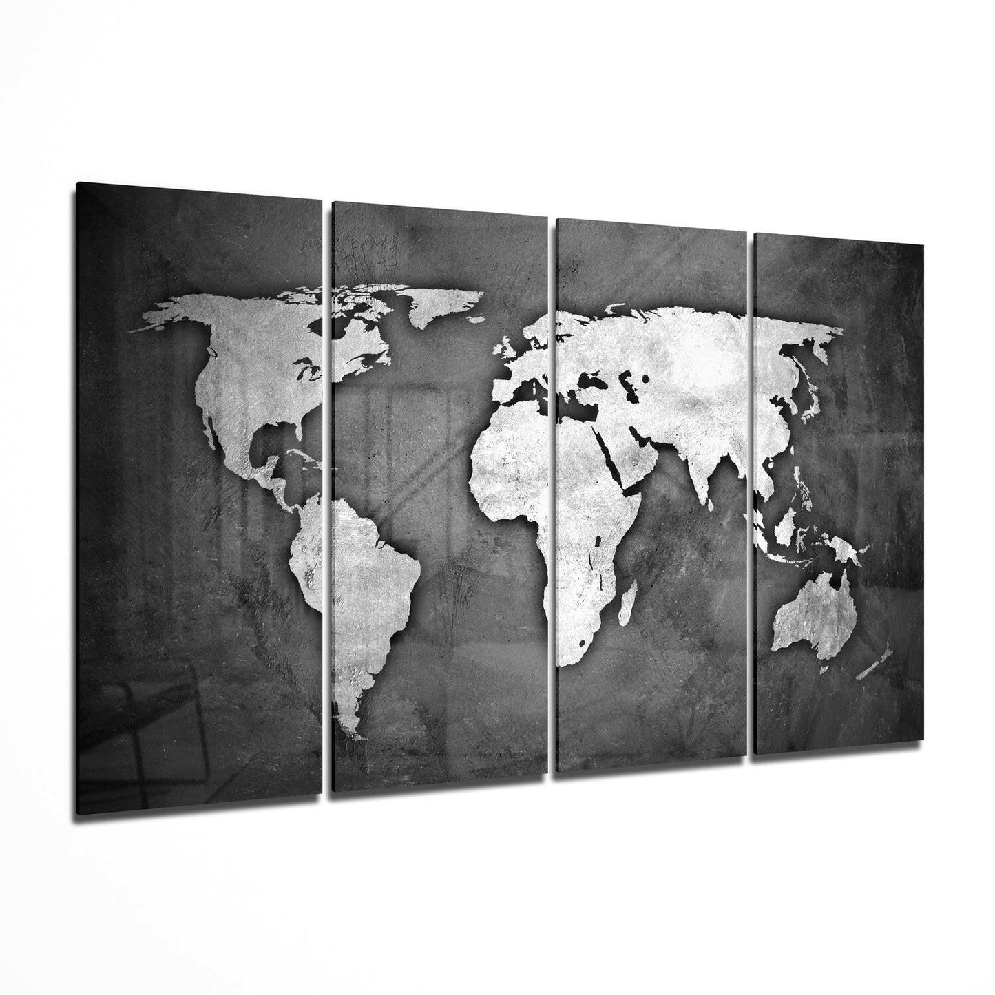 World Map glass wall art featuring a detailed map of the globe