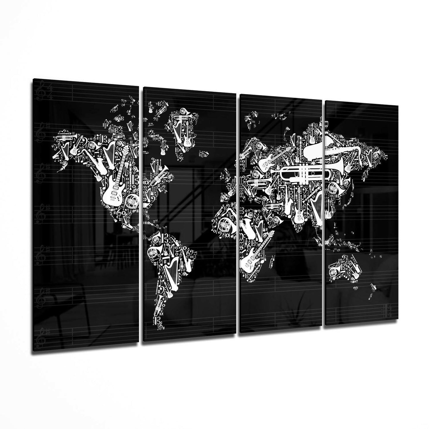 World map glass wall art - 4-piece set