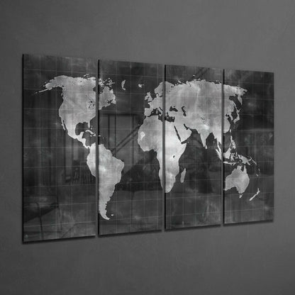 World Map 4-Piece Glass Wall Art