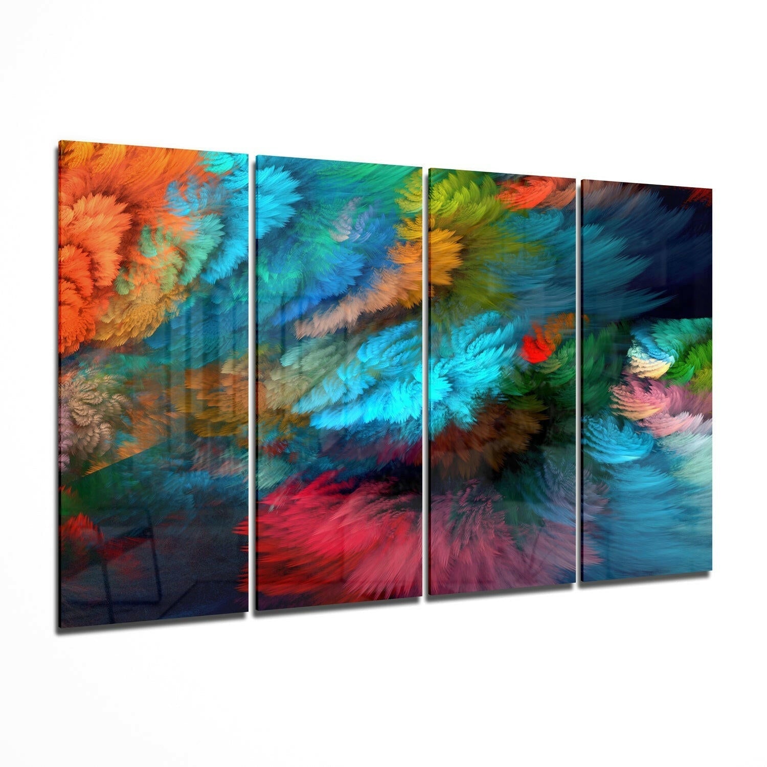 Colorful Touches abstract 4-piece glass wall art on a living room wall