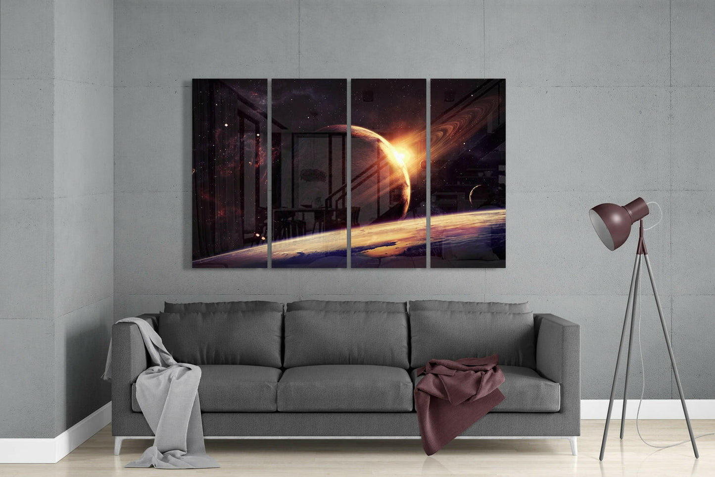 Sunset at the Space 4-Piece Glass Wall Art