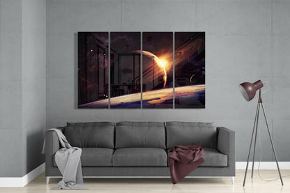 Sunset at the Space 4-Piece Glass Wall Art