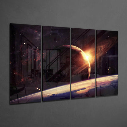 Sunset at the Space 4-Piece Glass Wall Art