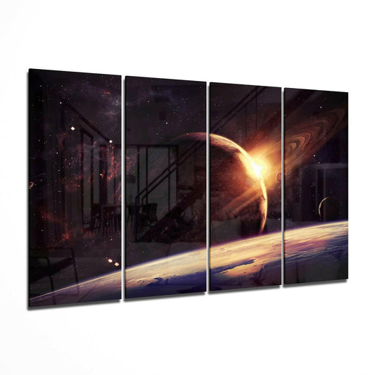 Sunset at the Space glass wall art panel