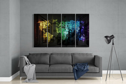 World Map 4-Piece Glass Wall Art