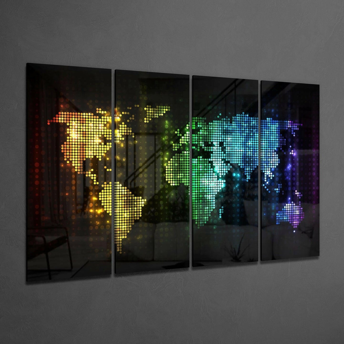World Map 4-Piece Glass Wall Art