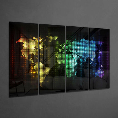 World Map 4-Piece Glass Wall Art