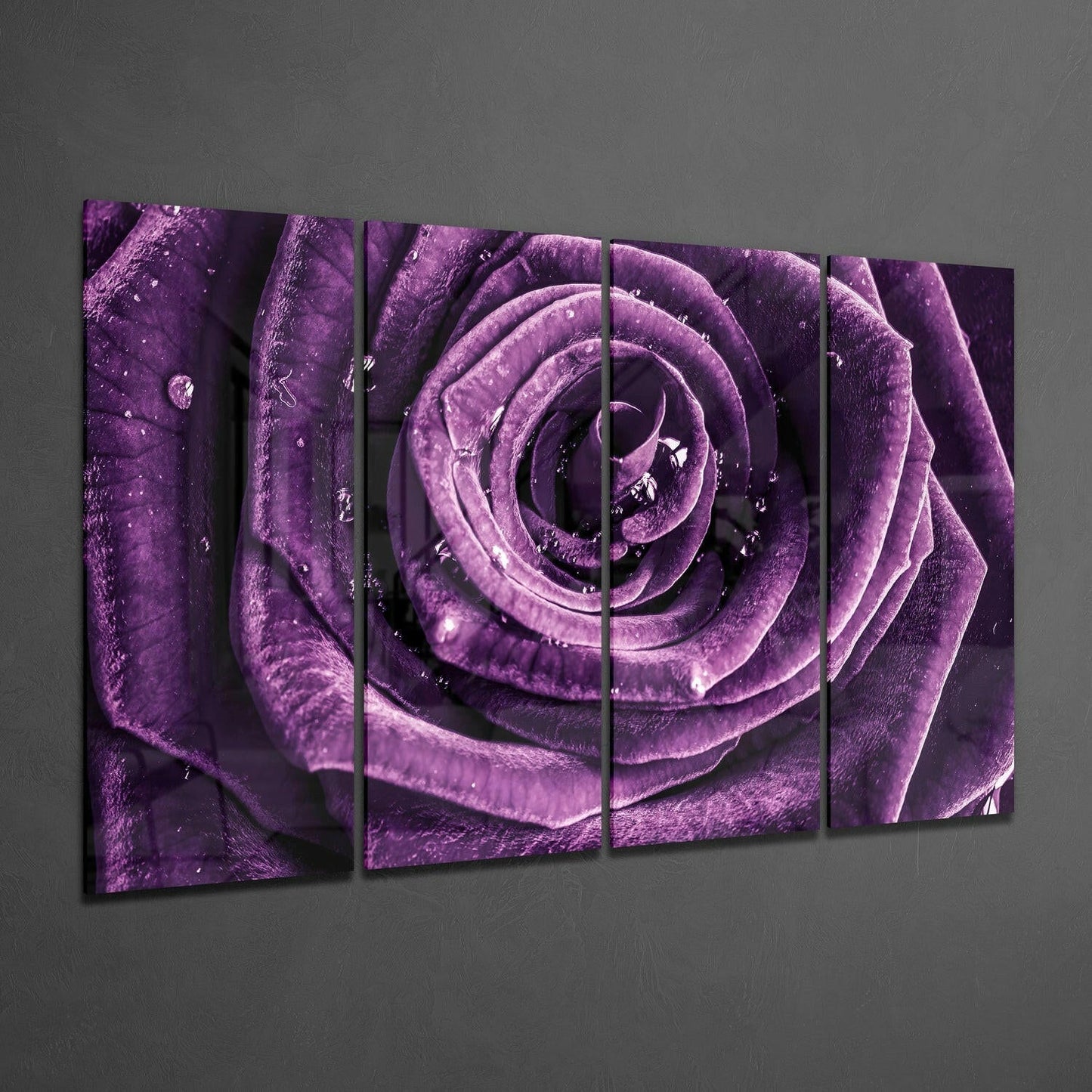 Purple Rose 4-Piece Glass Wall Art Set