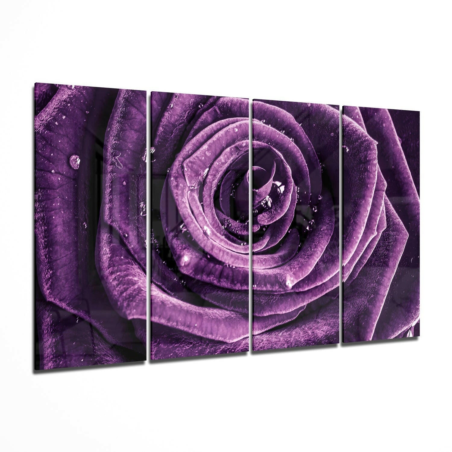 Purple rose floral 4-piece glass wall art