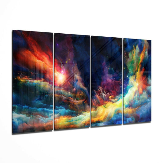 Colorful space abstract 4-piece glass wall art