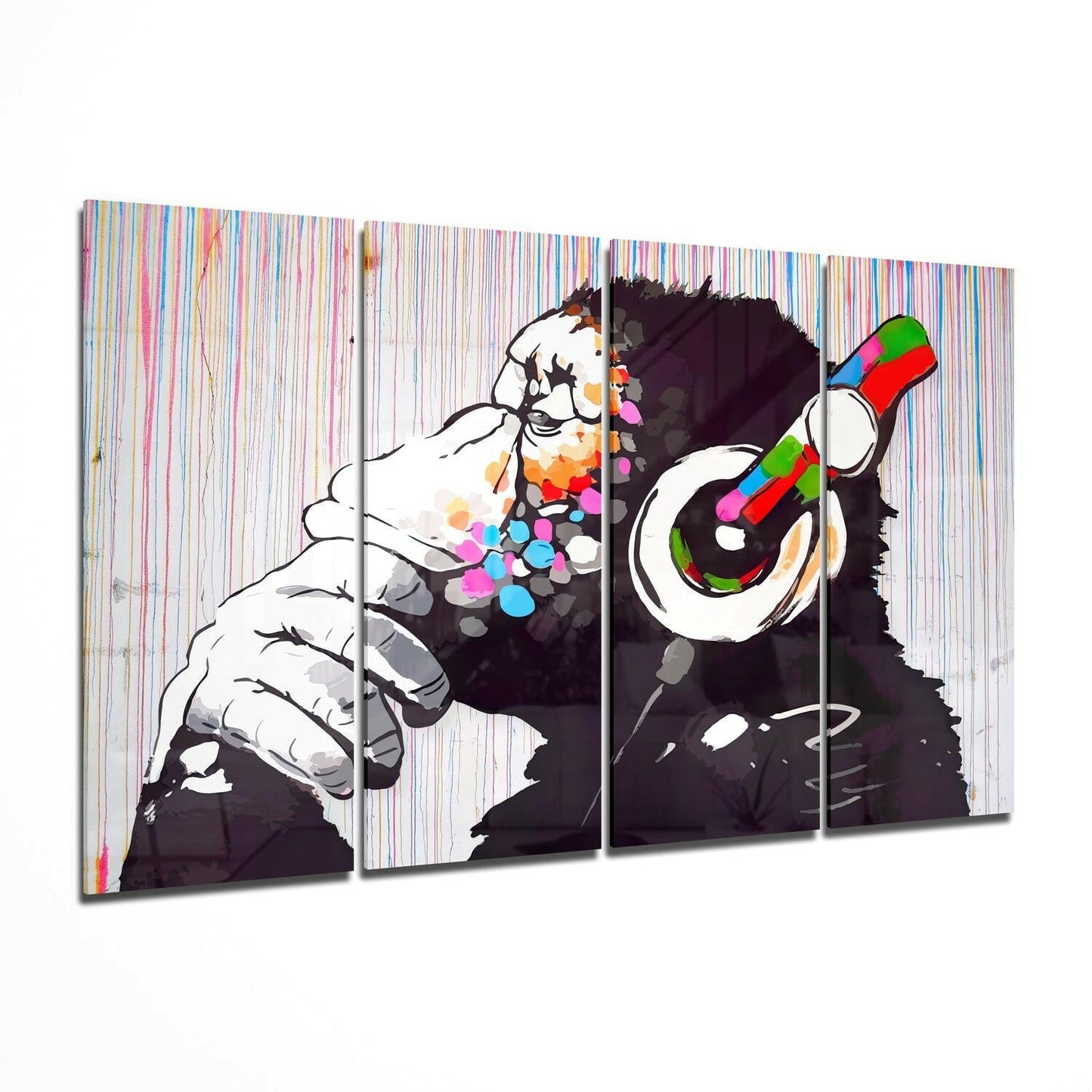 Feel the Music glass wall art hanging in a modern living room