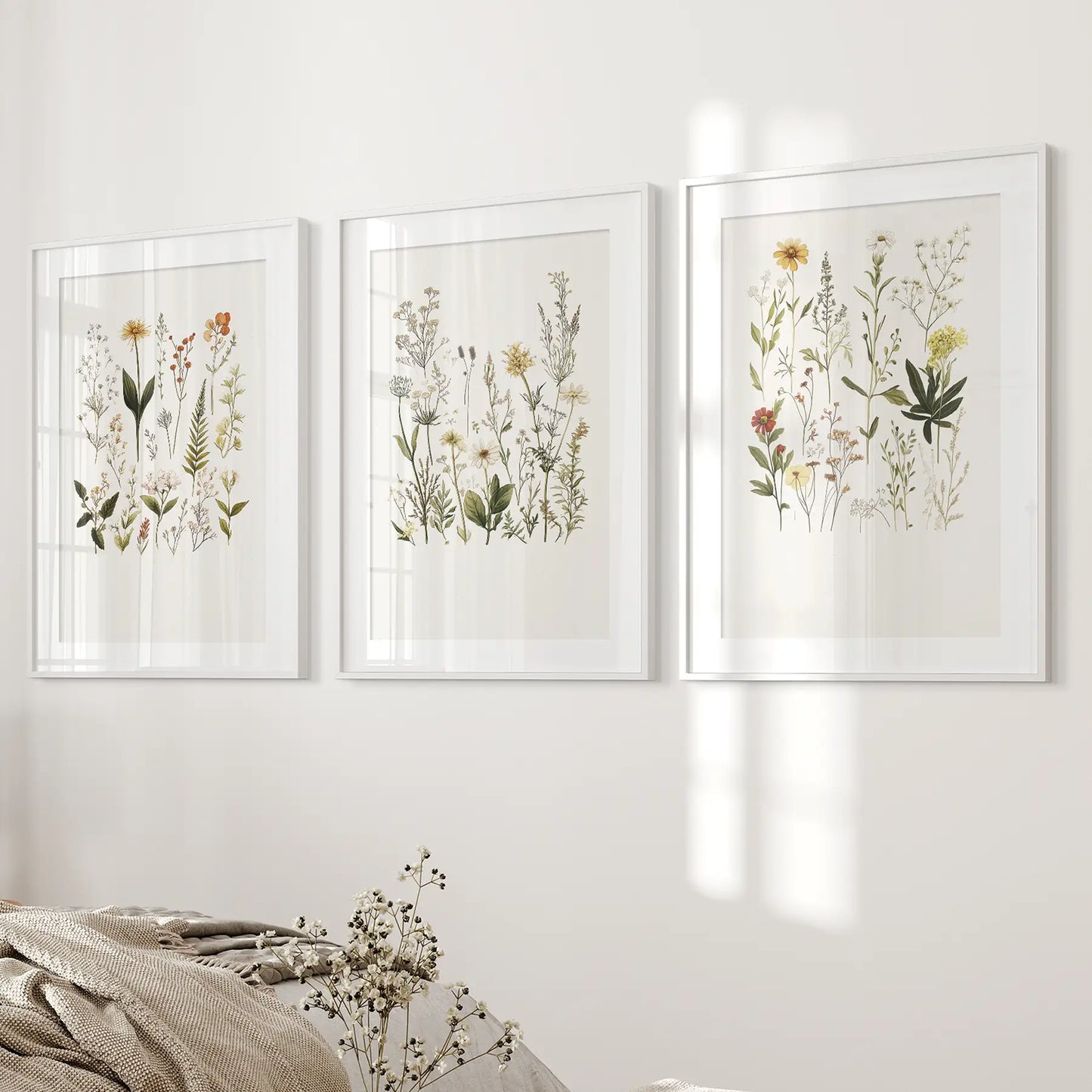 Colorful Wildflower Watercolor Wall Art Set of 3
