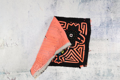 Pink Rooster Mola Tapestry Folk Art Wall Hanging