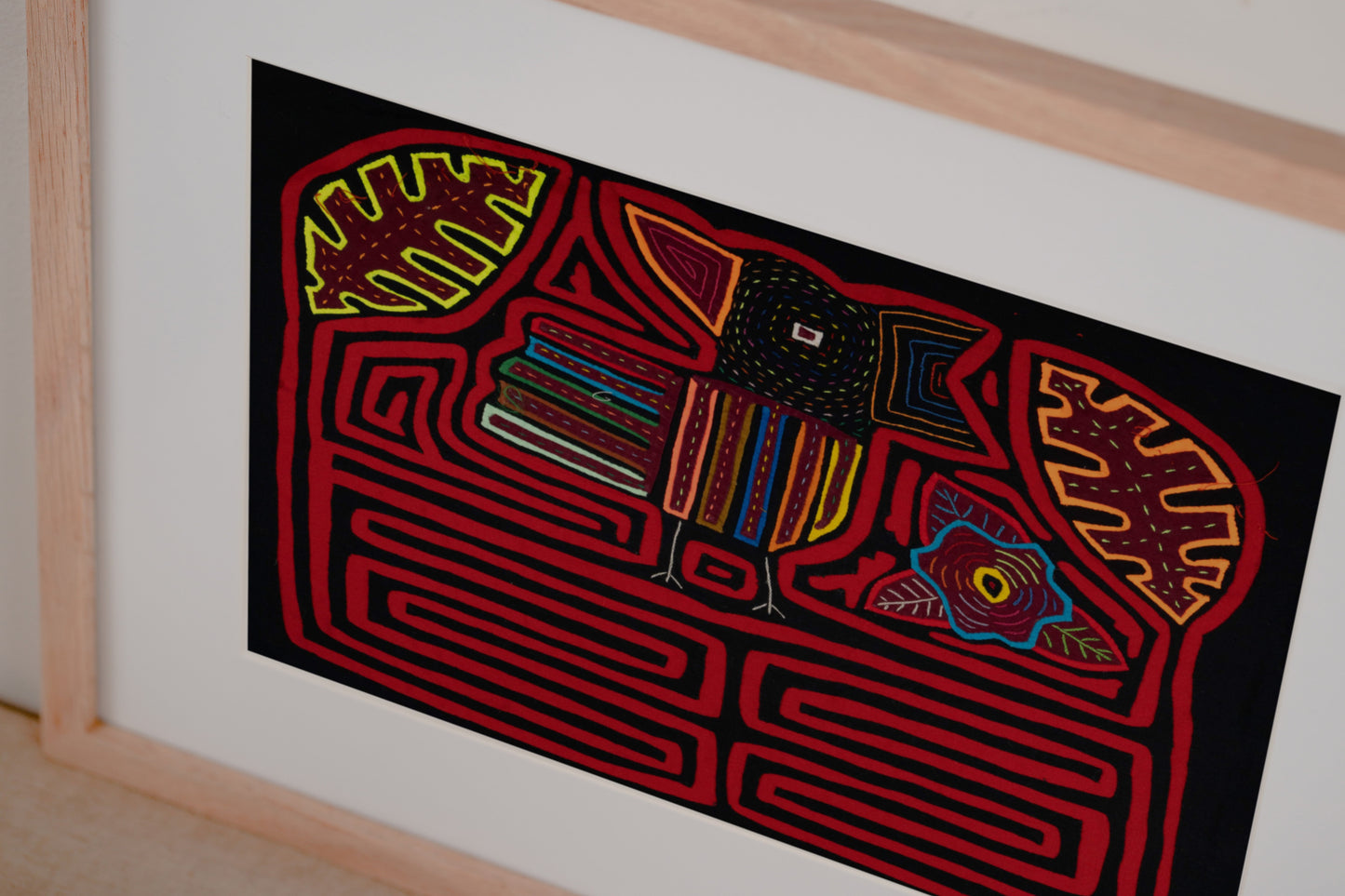 Red and Black Songbird Mola Tapestry Wall Hanging