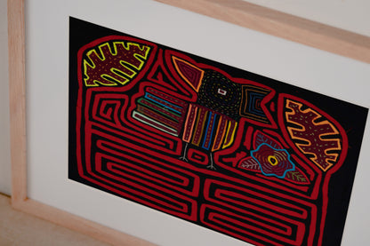 Red and Black Songbird Mola Tapestry Wall Hanging