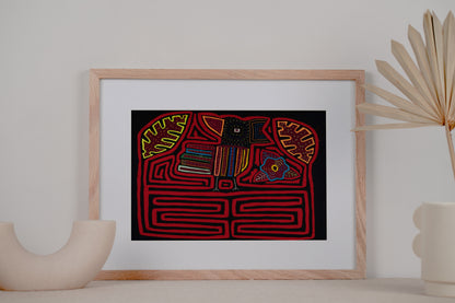 Red and Black Songbird Mola Tapestry Wall Hanging