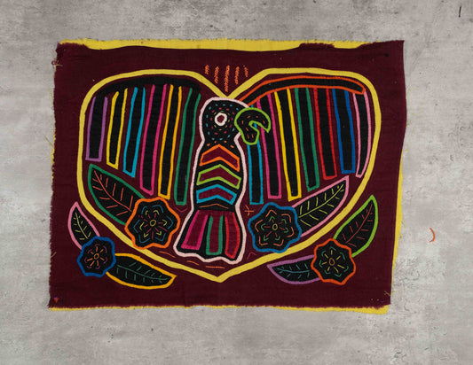 Rainbow Heart Bird Mola Tapestry Folk Art Wall Hanging