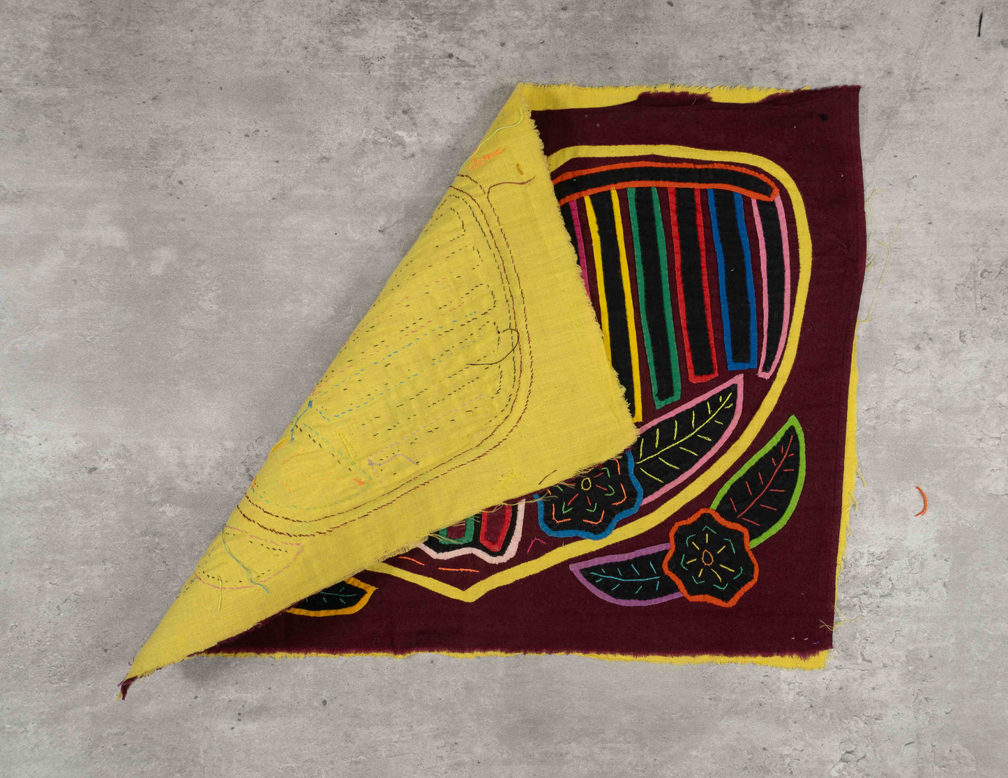 Rainbow Heart Bird Mola Tapestry Folk Art Wall Hanging