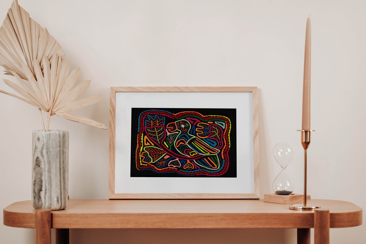 Parrot in Birdcage Mola Tapestry Folk Art Wall Hanging
