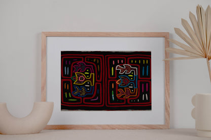 Black and Red Floral Mola Tapestry Wall Hanging