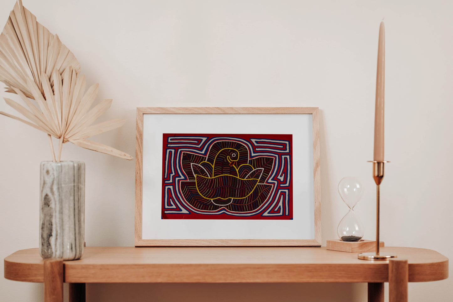 Red White and Blue Bird in Flower Mola Tapestry Wall Hanging
