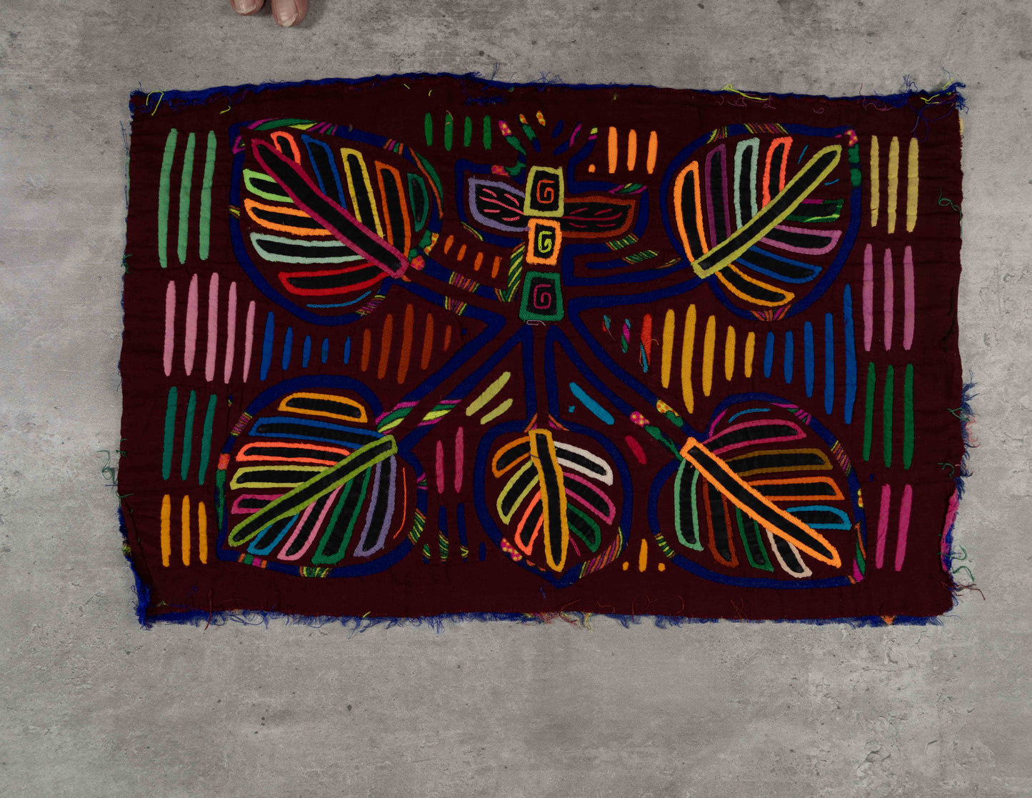 Burgundy and Blue Jungle Floral Mola Tapestry Wall Hanging