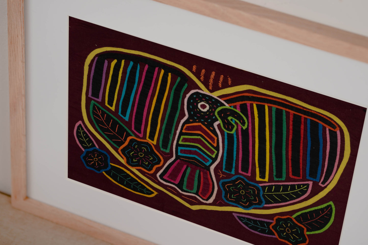 Rainbow Heart Bird Mola Tapestry Folk Art Wall Hanging