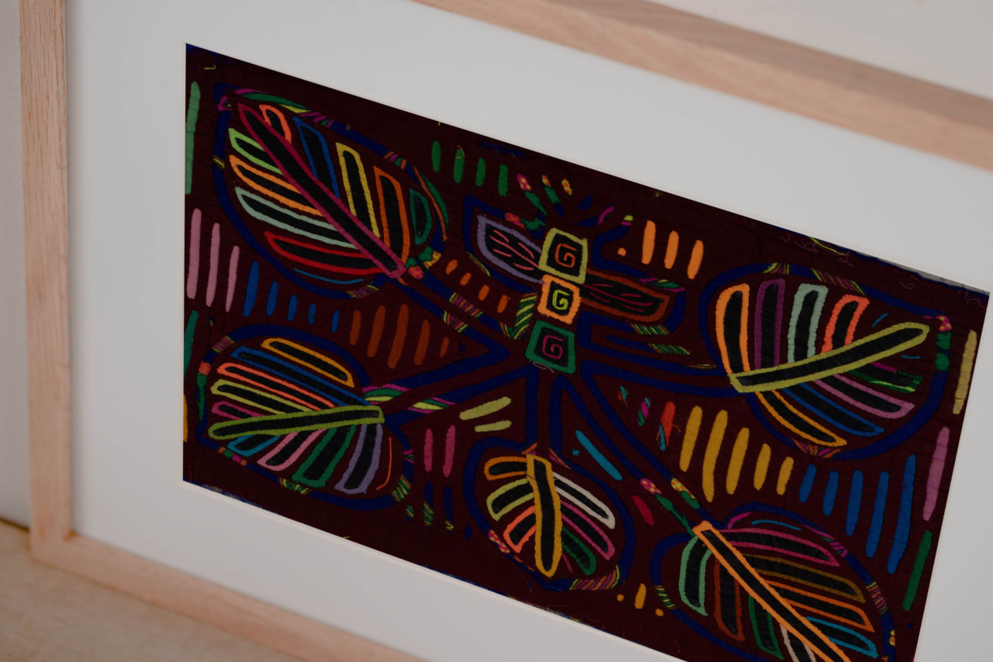Burgundy and Blue Jungle Floral Mola Tapestry Wall Hanging