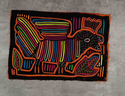 Rainbow Rooster Mola Tapestry Folk Art Wall Hanging