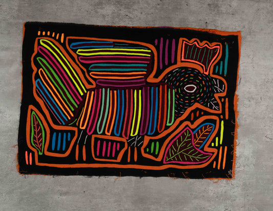 Rainbow Rooster Mola Tapestry Folk Art Wall Hanging