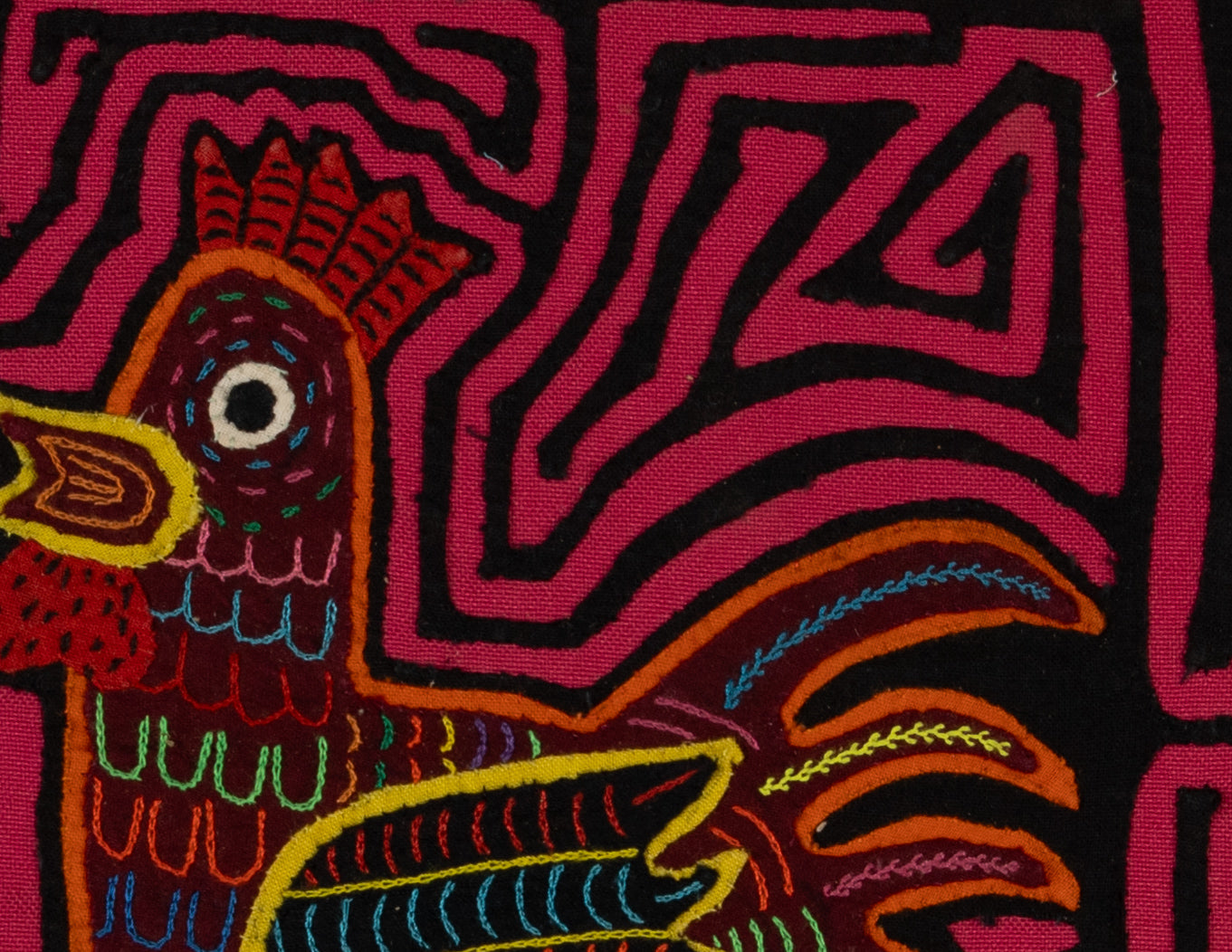 Rooster and Parrot Mola Tapestry Folk Art Wall Hanging