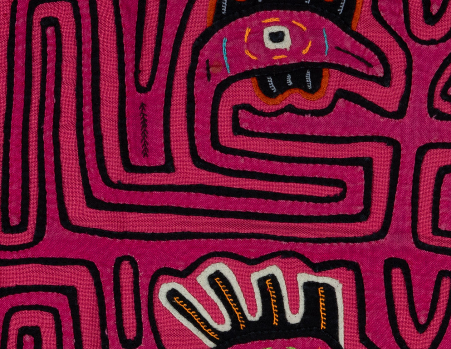 Pink Rooster Head Mola Tapestry Folk Art Wall Hanging