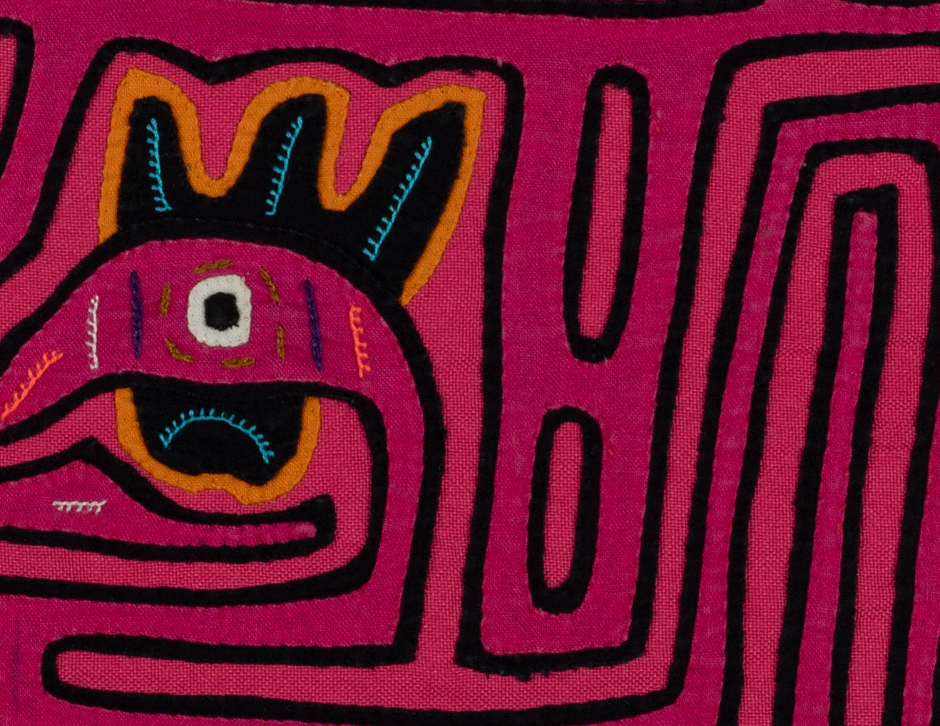 Pink Rooster Head Mola Tapestry Folk Art Wall Hanging