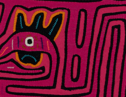 Pink Rooster Head Mola Tapestry Folk Art Wall Hanging