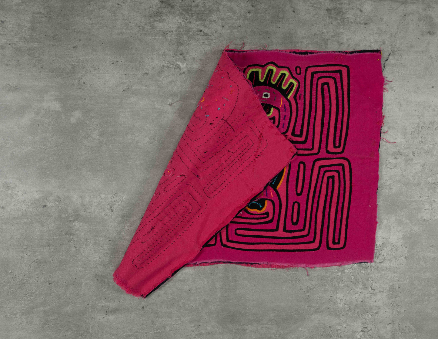 Pink Rooster Head Mola Tapestry Folk Art Wall Hanging