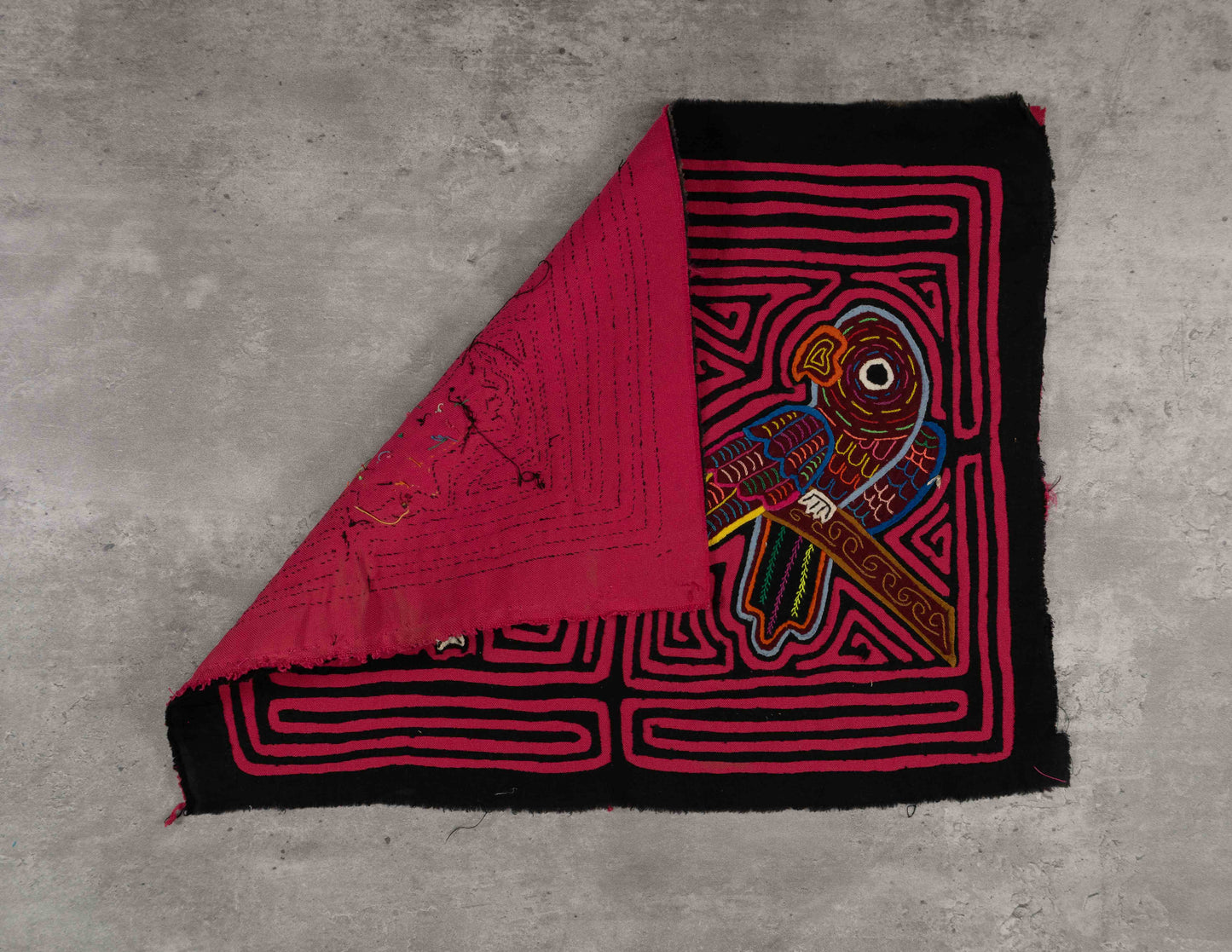 Rooster and Parrot Mola Tapestry Folk Art Wall Hanging