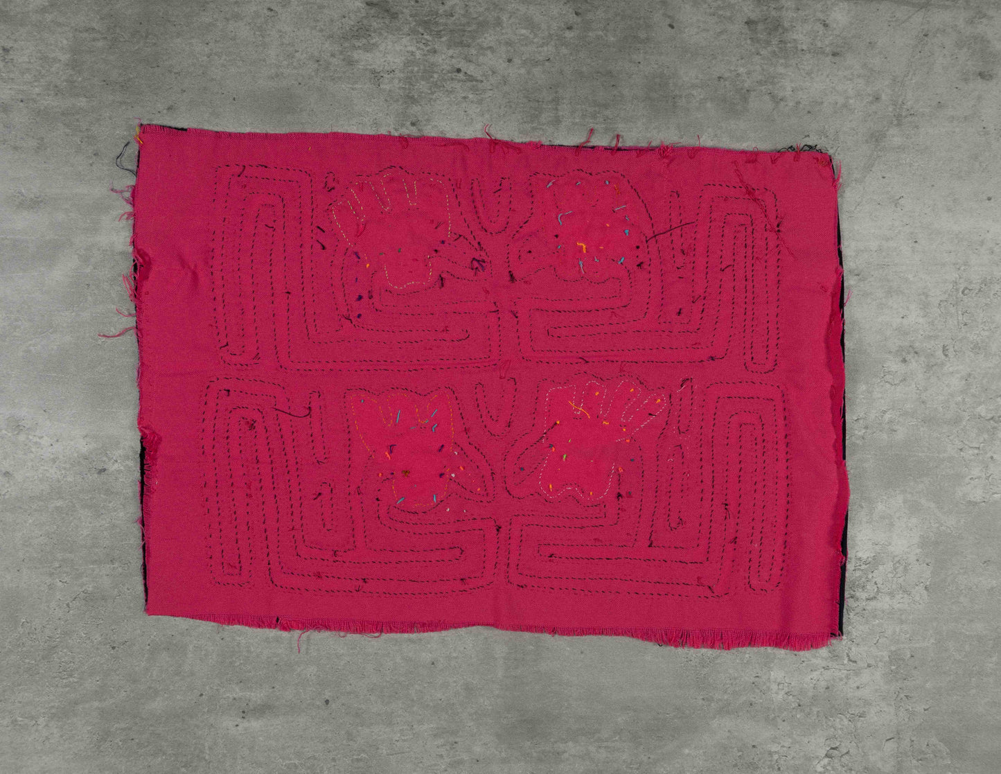 Pink Rooster Head Mola Tapestry Folk Art Wall Hanging