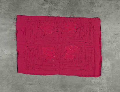 Pink Rooster Head Mola Tapestry Folk Art Wall Hanging