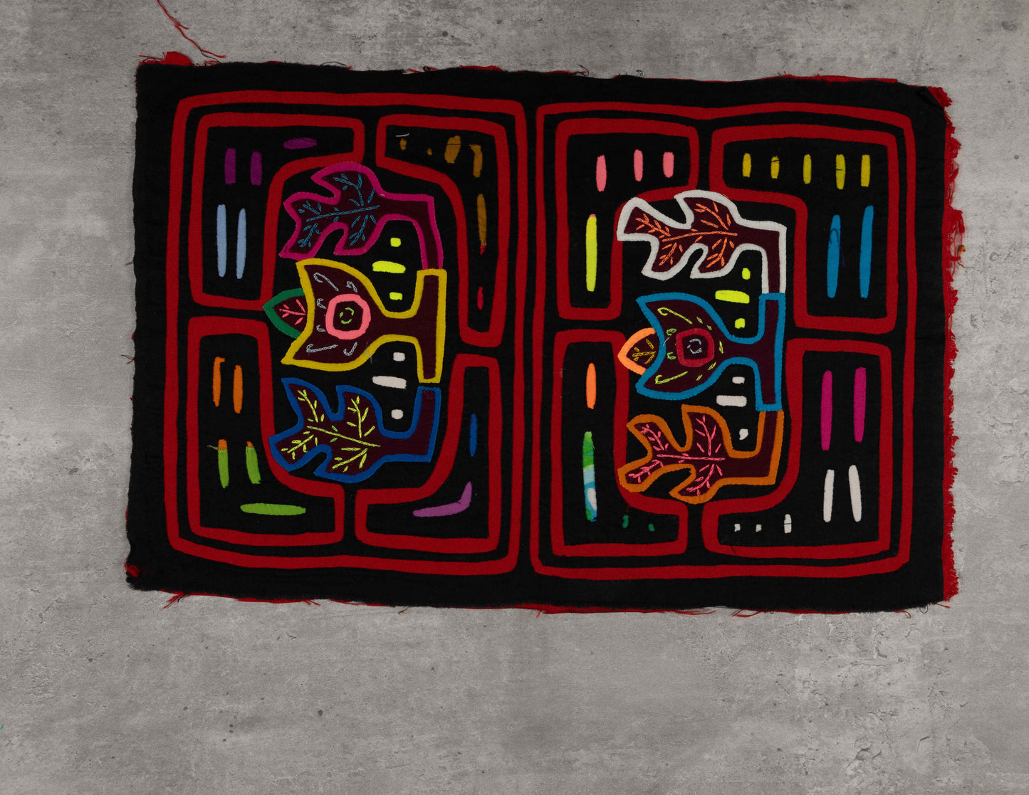 Black and Red Floral Mola Tapestry Wall Hanging