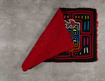 Black and Red Floral Mola Tapestry Wall Hanging