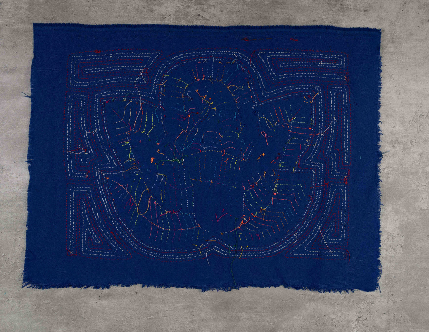 Red White and Blue Bird in Flower Mola Tapestry Wall Hanging