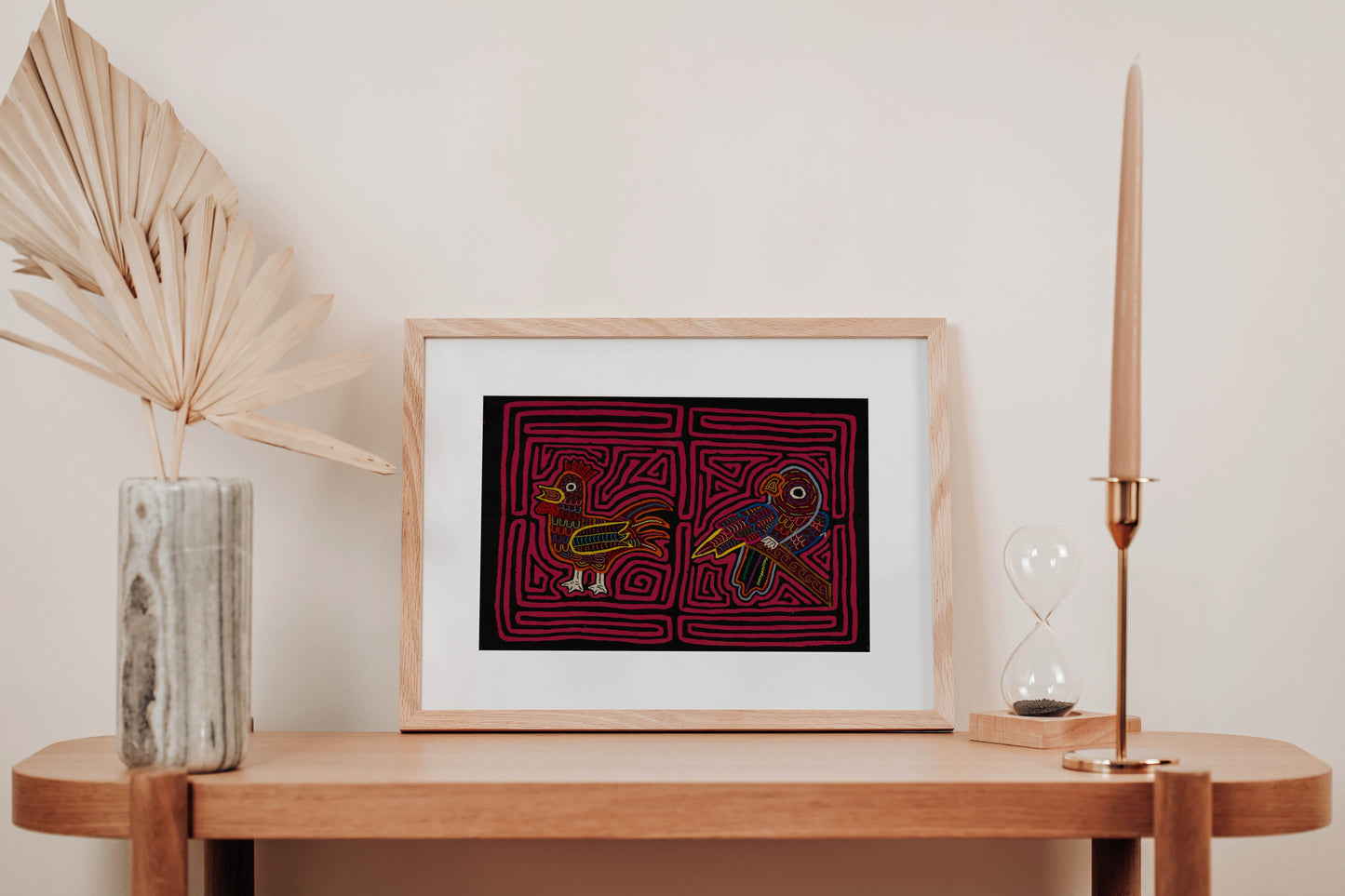 Rooster and Parrot Mola Tapestry Folk Art Wall Hanging