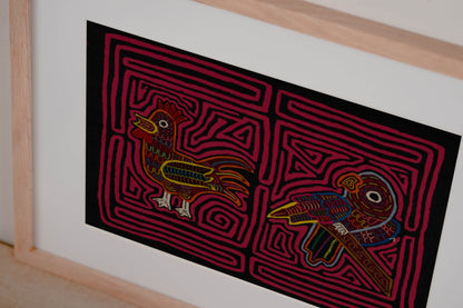 Rooster and Parrot Mola Tapestry Folk Art Wall Hanging