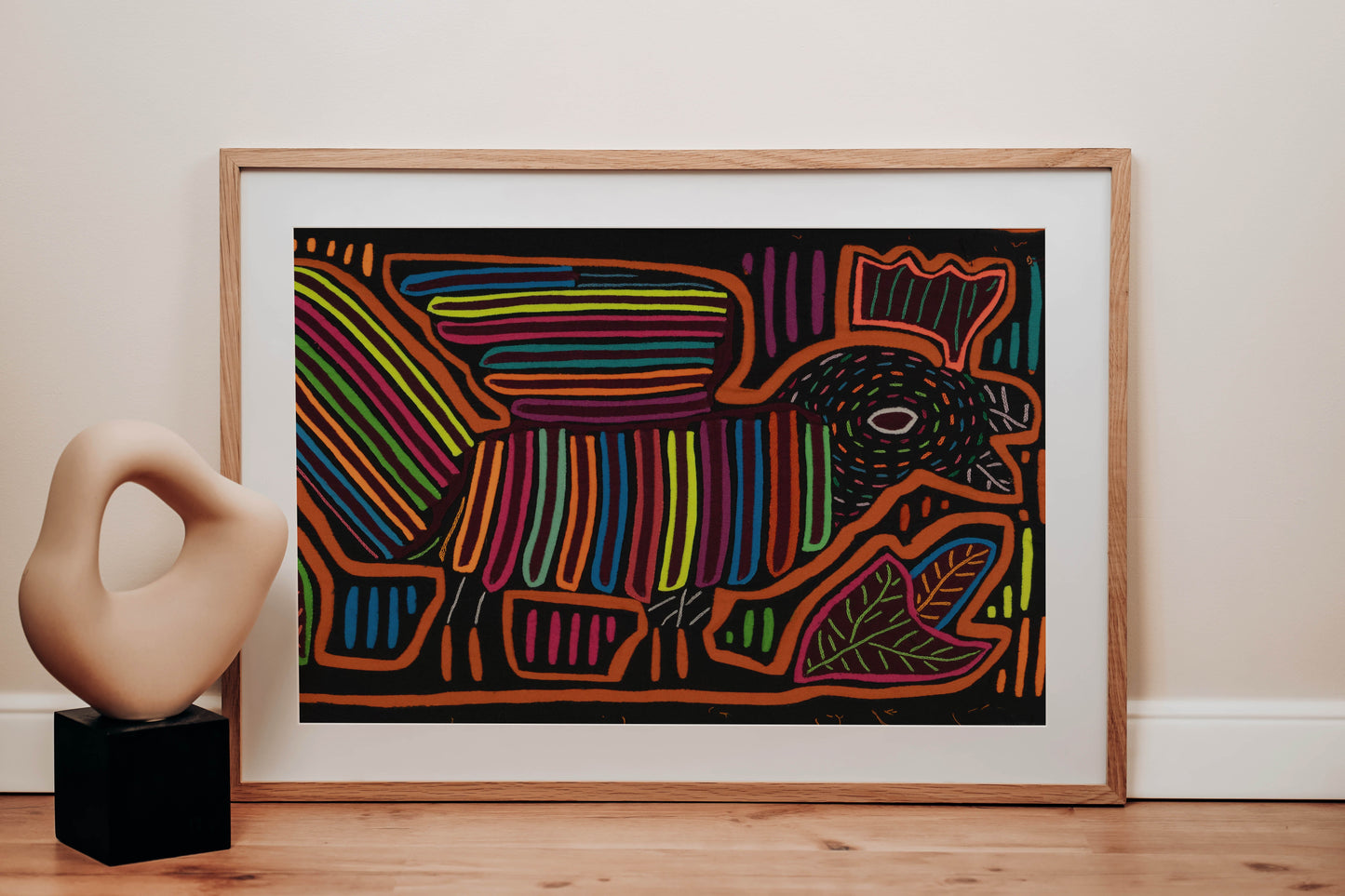 Rainbow Rooster Mola Tapestry Folk Art Wall Hanging
