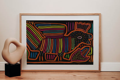 Rainbow Rooster Mola Tapestry Folk Art Wall Hanging