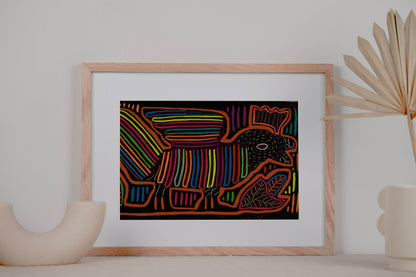 Rainbow Rooster Mola Tapestry Folk Art Wall Hanging