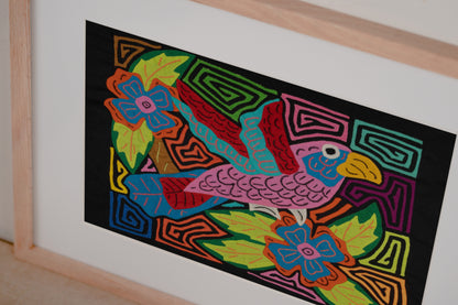 Pink Blue and Red Parrot Mola Tapestry Wall Hanging
