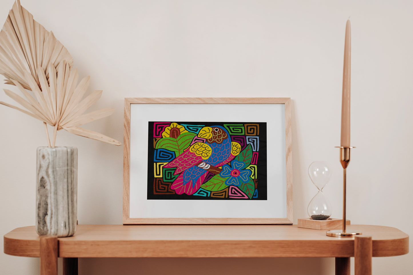 Red and Blue Macaw Parrot Mola Tapestry Wall Hanging
