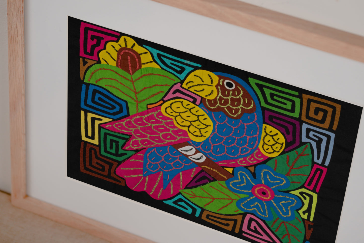 Red and Blue Macaw Parrot Mola Tapestry Wall Hanging