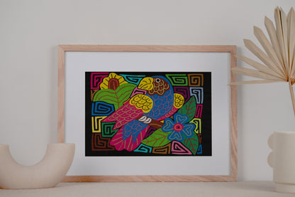 Red and Blue Macaw Parrot Mola Tapestry Wall Hanging